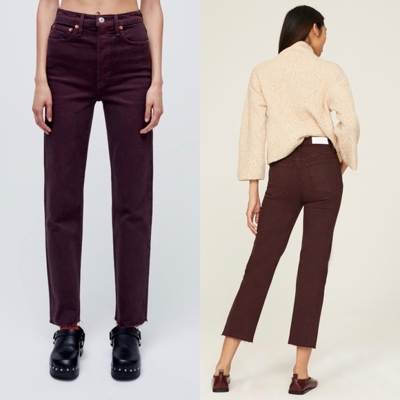 NWT RE/DONE 70s High Waist Stovepipe Straight Leg Ankle Crop Plum Denim Jeans 25 - Picture 4 of 9